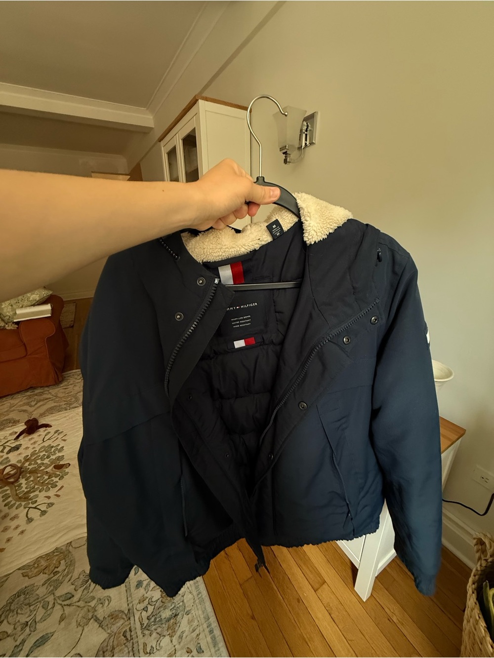 Tommy Hilfiger Navy Puffer Jacket with Sherpa Trim